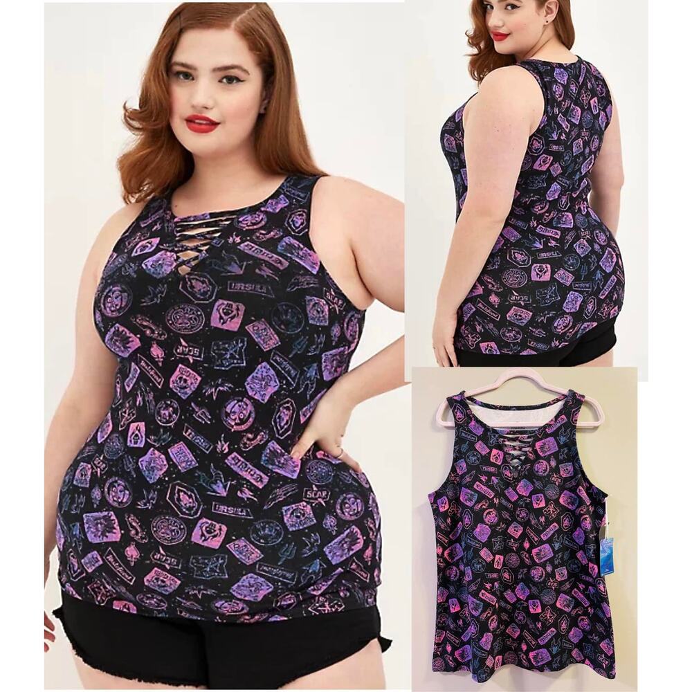Torrid 2 (2X) Disney Villains Evil Queen‎ Ursula Cruella Lace Up Foxy Tank Top
